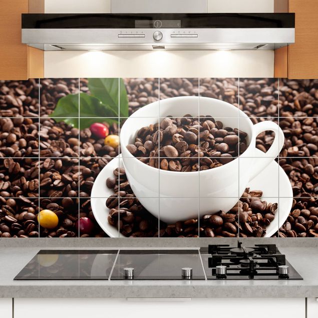 Adesivo per piastrelle - Coffee Cup With Roasted Coffee Beans - Orizzontale