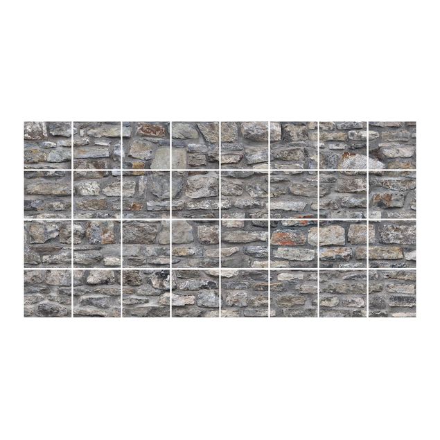 Adesivo per piastrelle - Natural Stone Wallpaper Old Stone Wall - Orizzontale