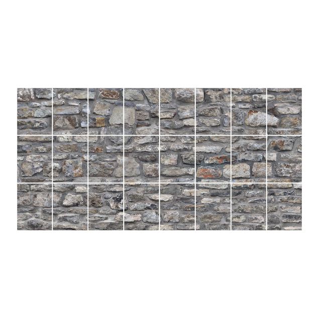Adesivo per piastrelle - Natural Stone Wallpaper Old Stone Wall - Orizzontale