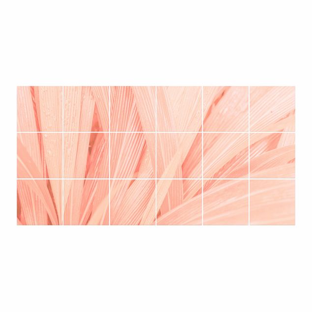 Adesivo per piastrelle - Palm Leaves Pink - Orizzontale