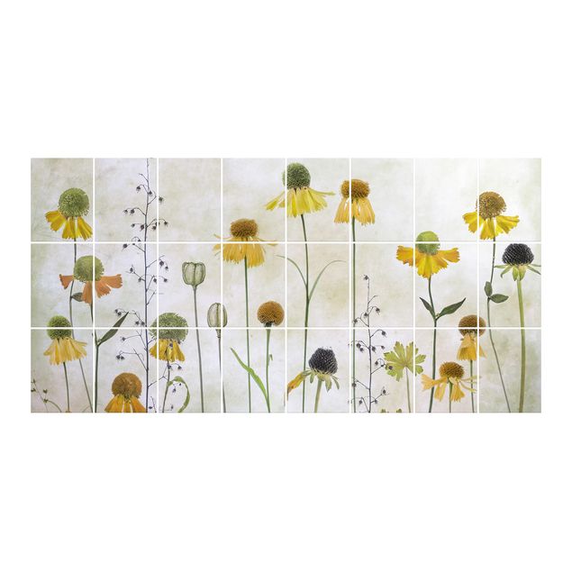 Adesivo per piastrelle - Delicate Helenium Flowers - Orizzontale