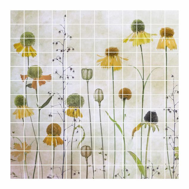 Adesivo per piastrelle - Delicate Helenium Flowers - Quadrato