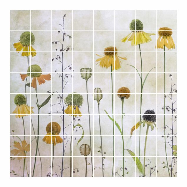Adesivo per piastrelle - Delicate Helenium Flowers - Quadrato
