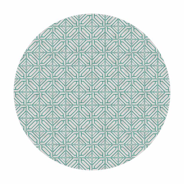 Tappeto in vinile rotondo - Trama di piastrelle geometrica rombica turchese