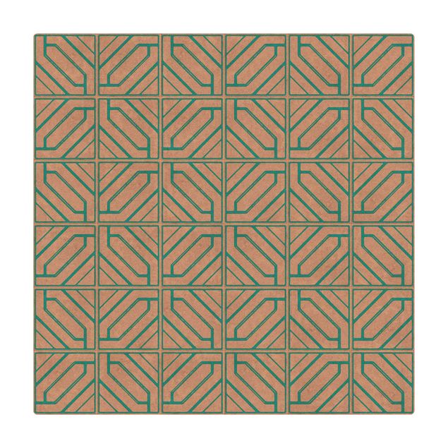 Tappetino di sughero - Trama di piastrelle geometrica rombica turchese - Quadrato 1:1