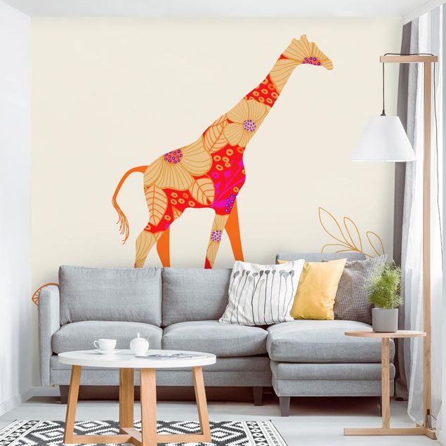 Carta da parati per bambini animali Giraffa floreale