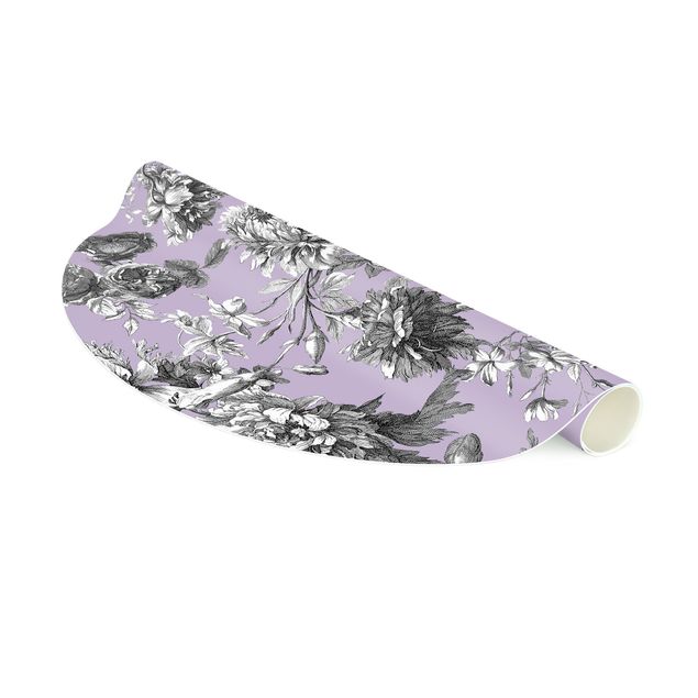 Tappeto cucina viola Incisione floreale in rame grigio lilla
