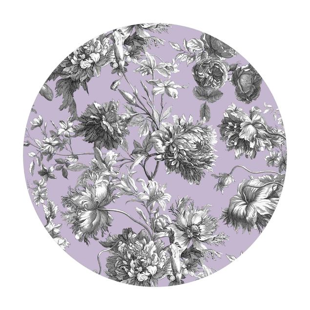 Tappeti effetto naturale Incisione floreale in rame grigio lilla