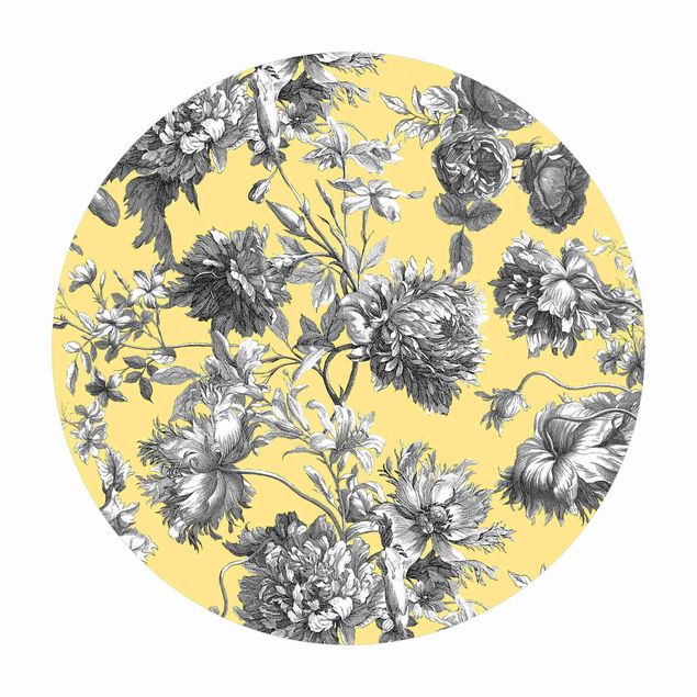 Tappeti grandi Incisione floreale in rame grigio giallo