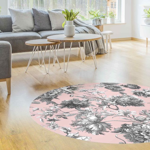 Tappeti bagno moderni Incisione floreale in rame grigio rosa