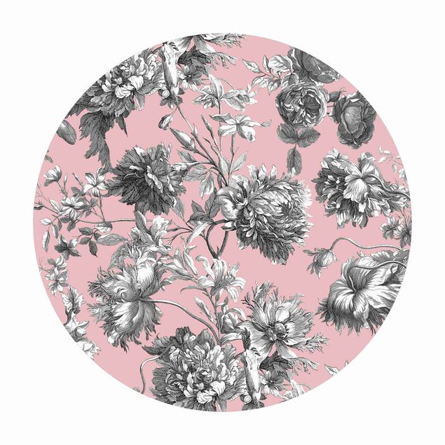 Tappeti effetto naturale Incisione floreale in rame grigio rosa