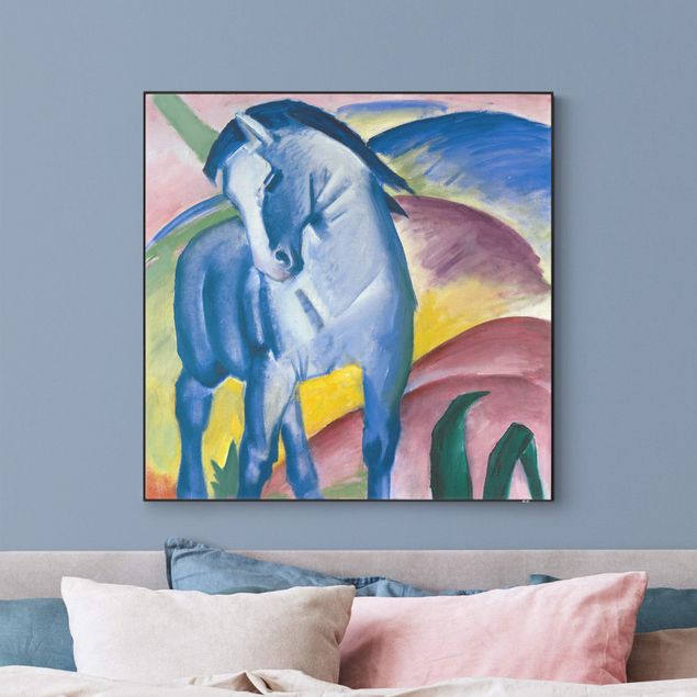 Frame da parete con tessuto in tensione con quadro intercambiabile classico Franz Marc - Cavallo blu