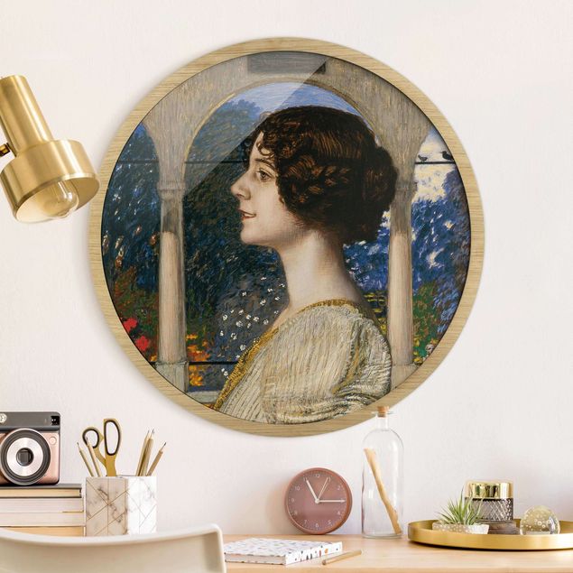 Poster con cornice rotonda Franz von Stuck - Ritratto femminile