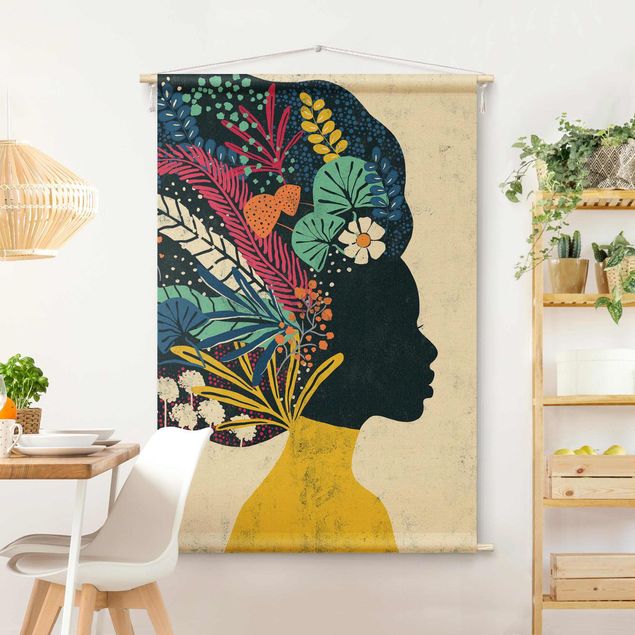 Arazzi da parete boho Donna con fiori afro