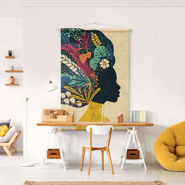 Arazzi da parete moderno Donna con fiori afro