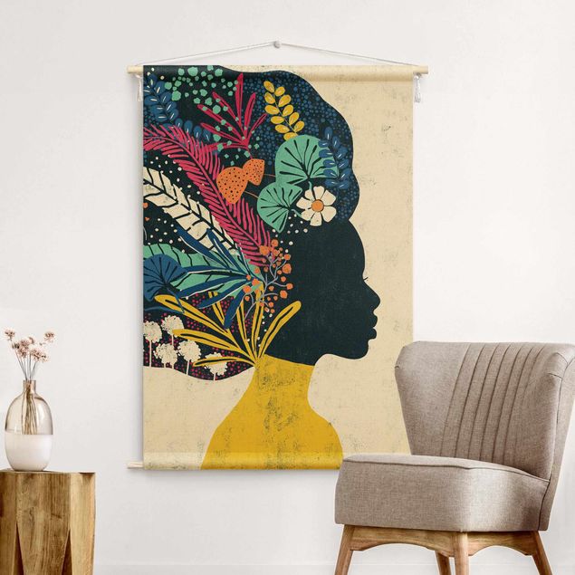 Arazzi da parete xxl Donna con fiori afro