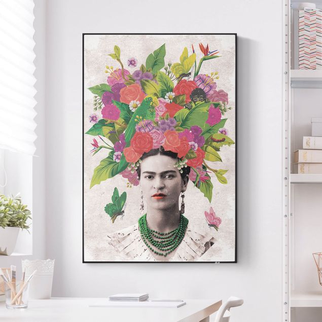 Quadri fonoassorbenti con frame da parete con tessuto in tensione Frida Kahlo - Ritratto di fiori