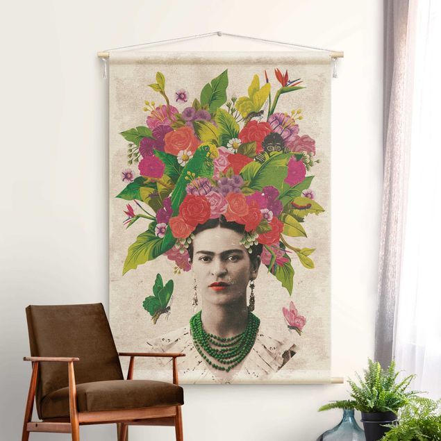 Arazzi da parete moderno Frida Kahlo - Ritratto di fiori