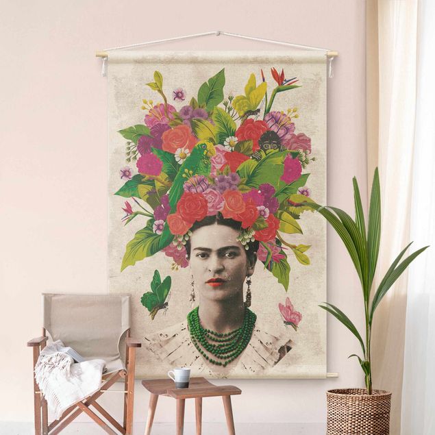 Arazzi da parete xxl Frida Kahlo - Ritratto di fiori
