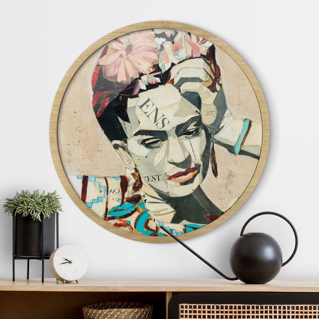 Poster con cornice rotonda Frida Kahlo - Collage n.1