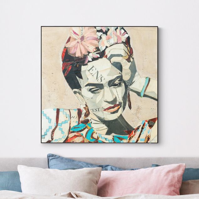 Frame da parete con tessuto in tensione con quadro intercambiabile classico Frida Kahlo - Collage No.1