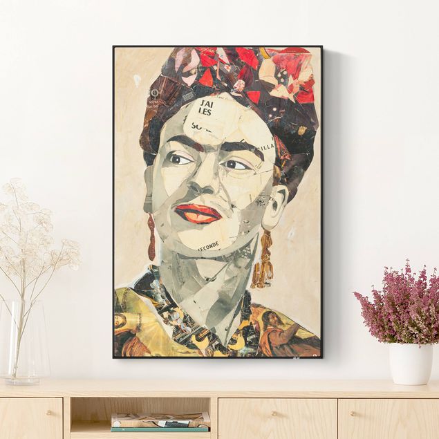 Quadri fonoassorbenti con frame da parete con tessuto in tensione Frida Kahlo - Collage No.2