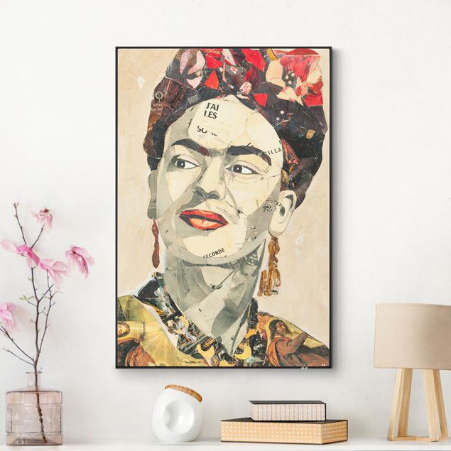 Frame da parete con tessuto in tensione con quadro intercambiabile classico Frida Kahlo - Collage No.2