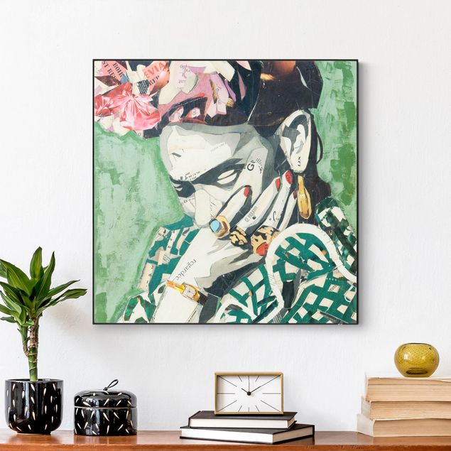 Frame da parete con tessuto in tensione con quadro intercambiabile classico Frida Kahlo - Collage No.3