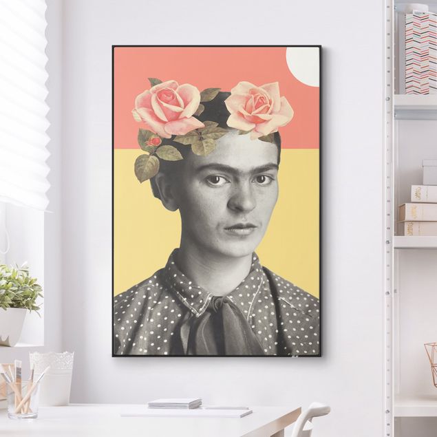 Frame da parete con tessuto in tensione con quadro intercambiabile classico Frida Kahlo - Collage del tramonto