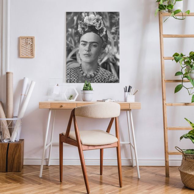 Riproduzione quadri su tela Ritratto fotografico di Frida Kahlo con corona di fiori