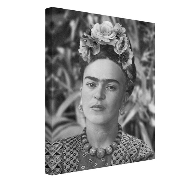 Stampe su tela Ritratto fotografico di Frida Kahlo con corona di fiori