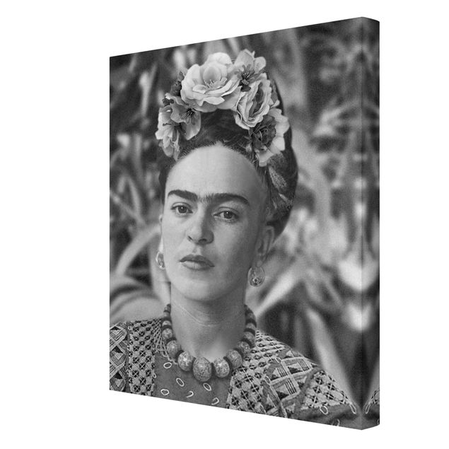 Stampa su tela - Ritratto fotografico di Frida Kahlo con corona di fiori - Formato verticale 3:4