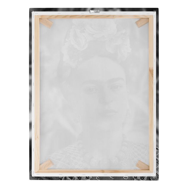 Stampa su tela - Ritratto fotografico di Frida Kahlo con corona di fiori - Formato verticale 3:4
