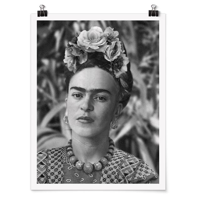Poster riproduzione - Ritratto fotografico di Frida Kahlo con corona di fiori