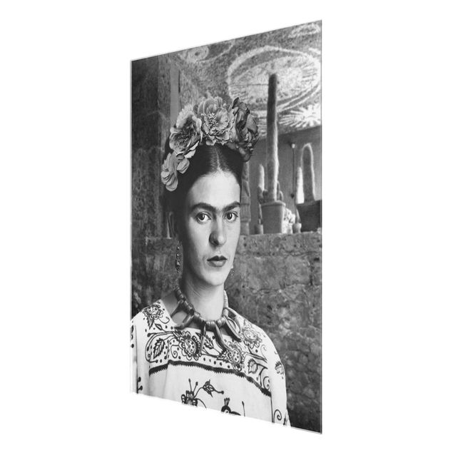 Quadro in vetro - Ritratto fotografico di Frida Kahlo davanti a un cactus