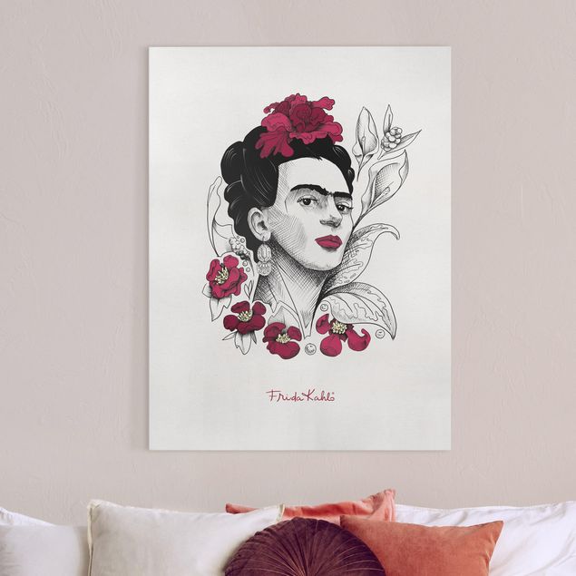 Riproduzioni su tela Ritratto di Frida Kahlo con fiori