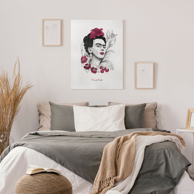 Quadri moderni per soggiorno Ritratto di Frida Kahlo con fiori