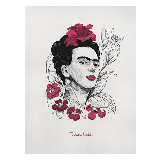 Stampa su tela - Ritratto di Frida Kahlo con fiori - Formato verticale 3:4