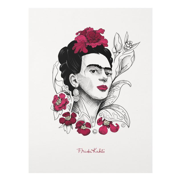 Quadro in vetro - Ritratto di Frida Kahlo con fiori