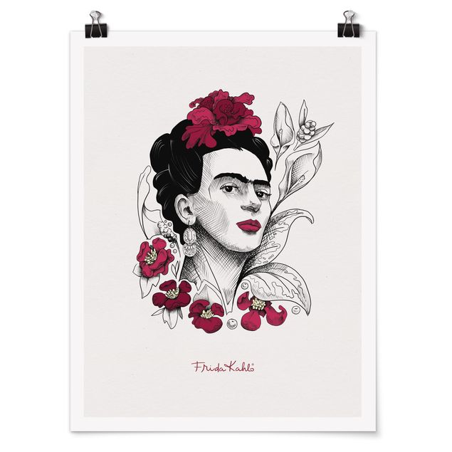 Poster riproduzione - Ritratto di Frida Kahlo con fiori