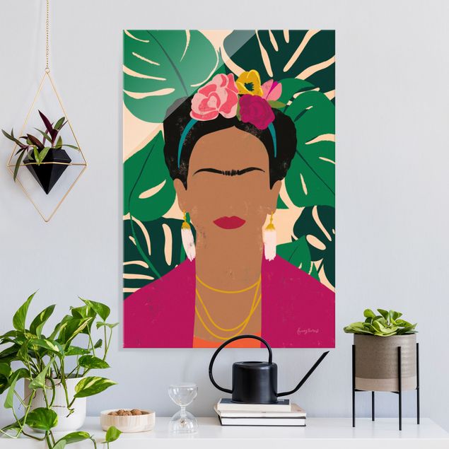Lavagna magnetica in vetro Frida - Collage tropicale