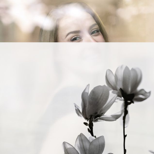 Decorazione per finestre - Magnolia che sboccia in primavera bianco e nero