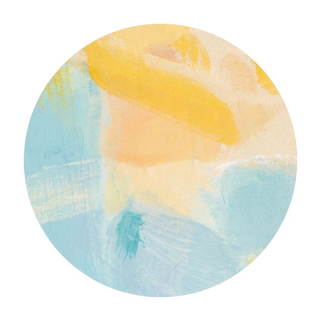 Tappeto in vinile rotondo - Composizione primaverile in giallo e blu
