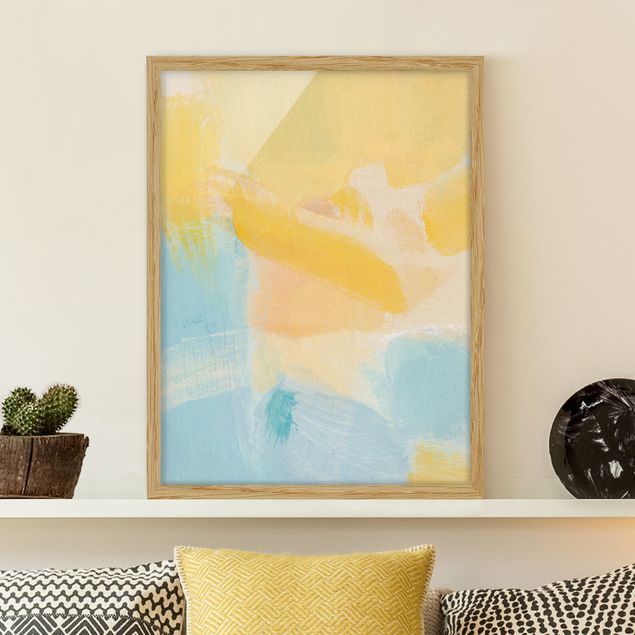 quadro astratto moderno Composizione di primavera in giallo e blu