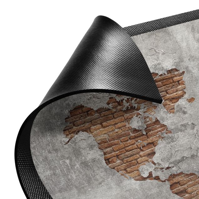 Tappeti bagno moderni Mappa del mondo in mattoni e cemento shabby