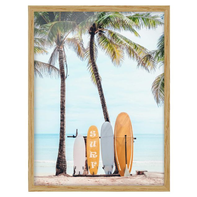 Poster con cornice - Tavole da surf gialle sotto le palme