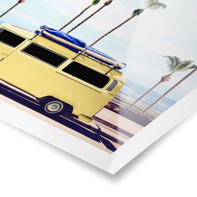 Poster riproduzione - Furgone giallo di surfisti