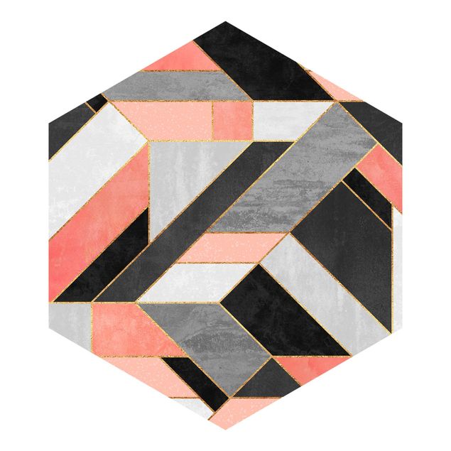 Carta da parati esagonale adesiva con disegni - Geometria rosa e oro