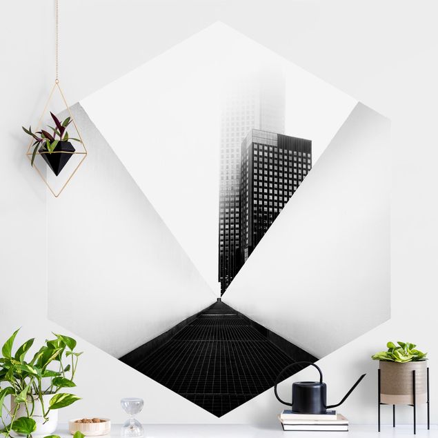 Carta da parati esagonale Studio geometrico di architettura in bianco e nero