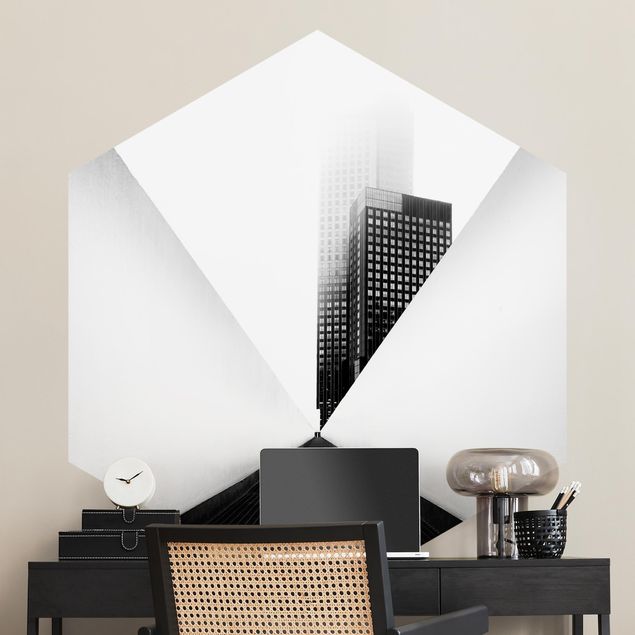 Carta da parati esagonale adesiva con disegni - Studio geometrico di architettura in bianco e nero